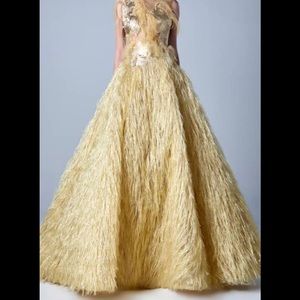 Edward Arsouni Dress, Gold/yellow feather